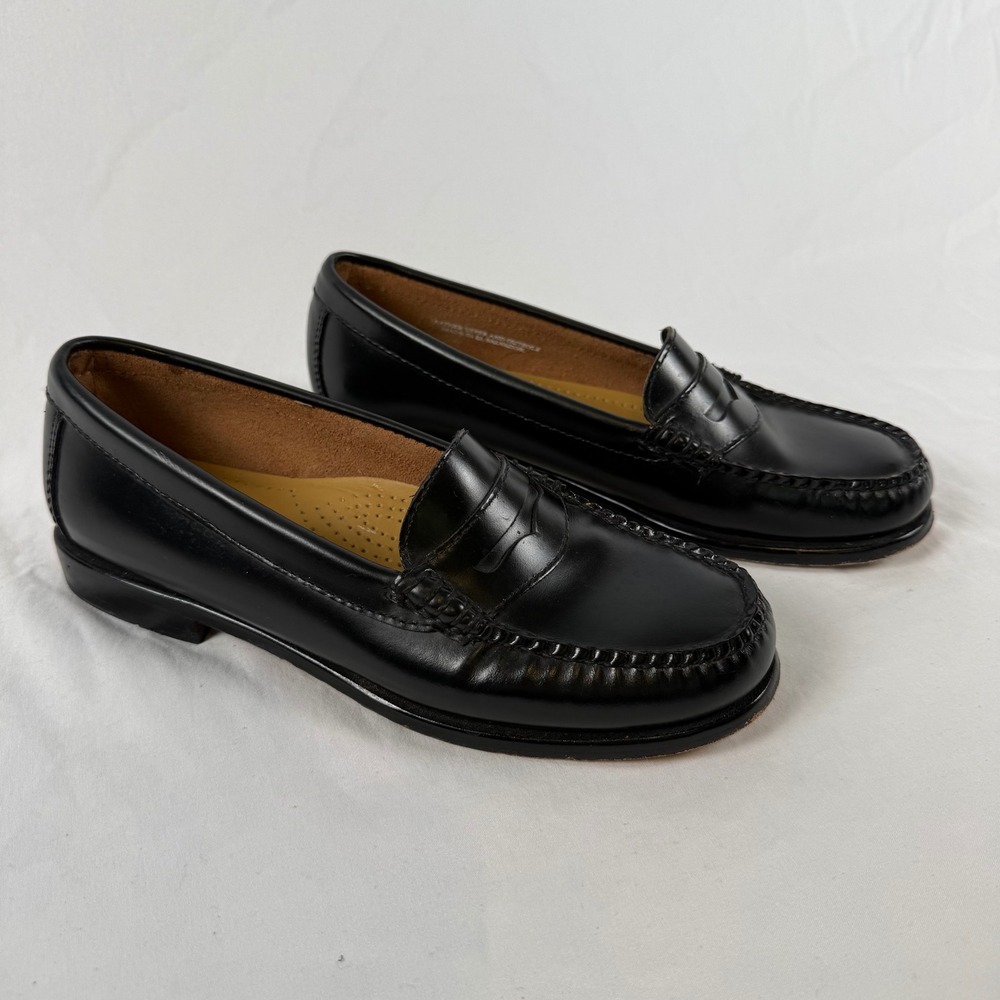 GH Bass Weejuns Penny Loafers Womens 6M Black Leather Moc Toe Shoes Cottagecore